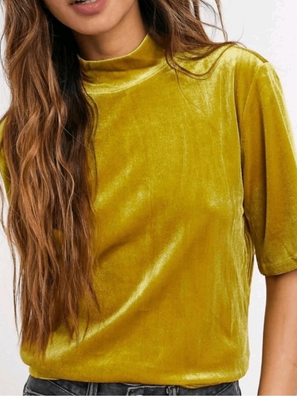 Madewell Mock Neck Velvet Top In Goldenrod Sz S